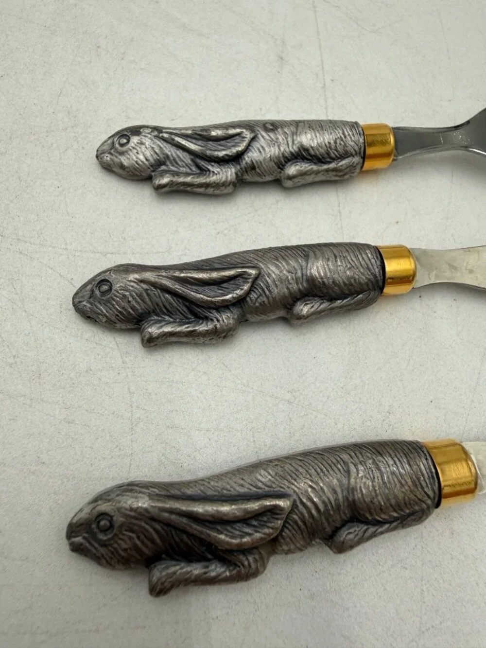 Vintage Rabbit Handle Stainless Steel 3 Piece Flatware Set Butter Cheese Knives